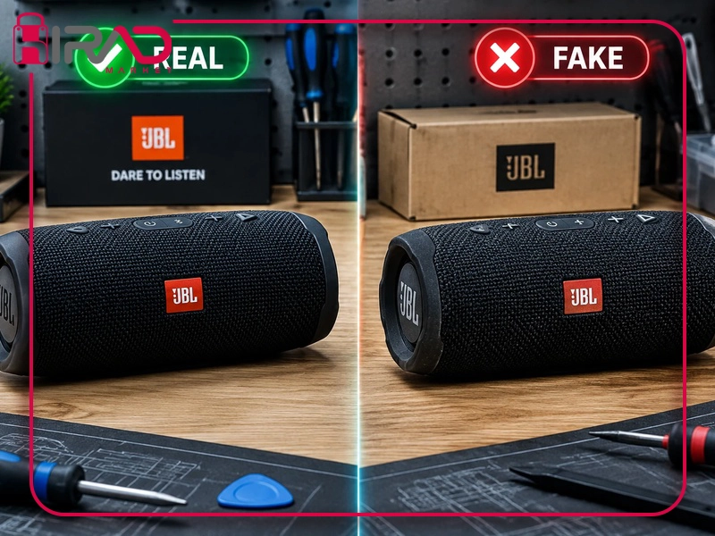 مقایسه اسپیکر JBL اصل و فیک برای تشخیص کالای تقلبی